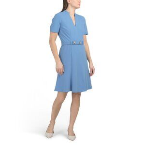 MAGGY LONDON Bonnie Blue Belted V-neck Mini Dress